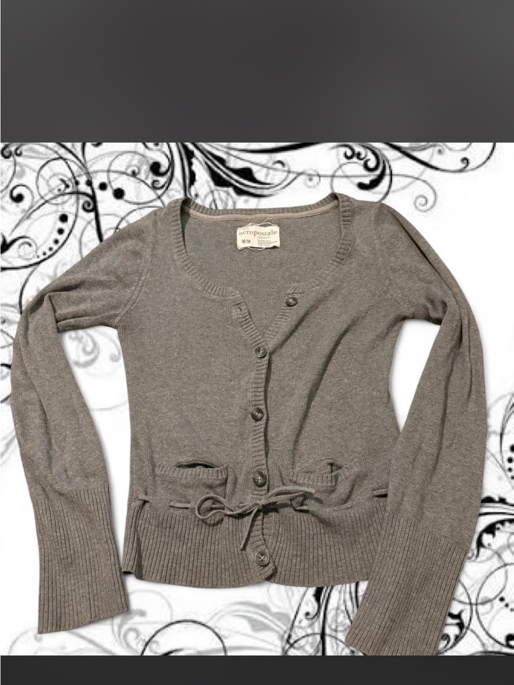 Y2K 2000s Aeropostale Grey Cardigan Button Up Sweater with Bow Detail